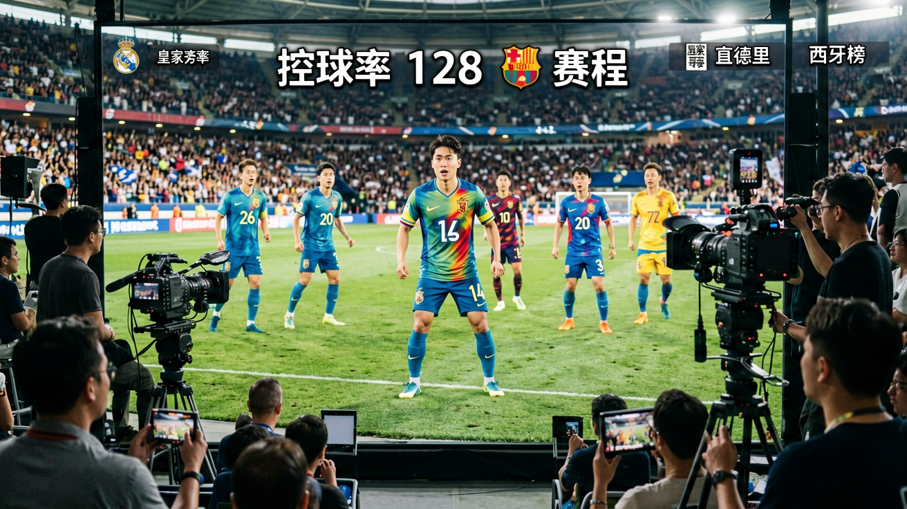 西甲联赛直播画面、比分弹窗、控球率图表等场景展示